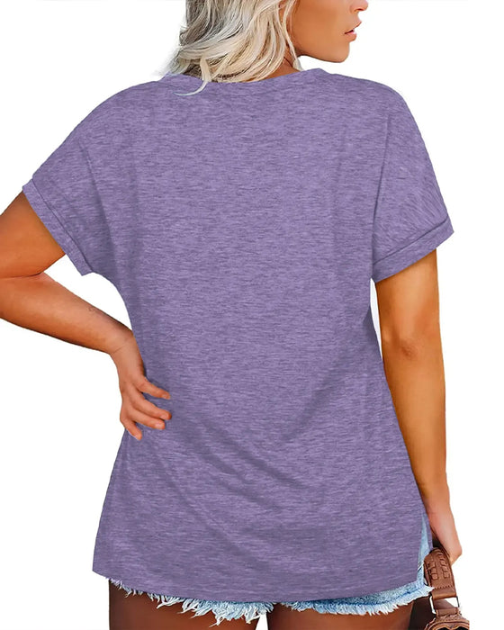 V-Neck Short Sleeve Loose Casual T-Shirt