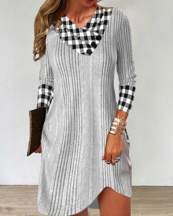 V-neck Color Block Casual Dress