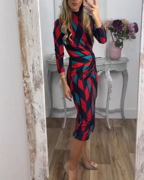 Diamond pattern print slit dress