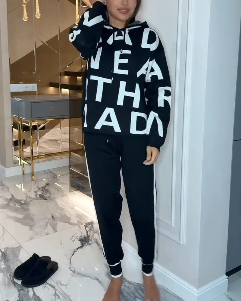 Hooded Letter Fashion Two-Piece Set