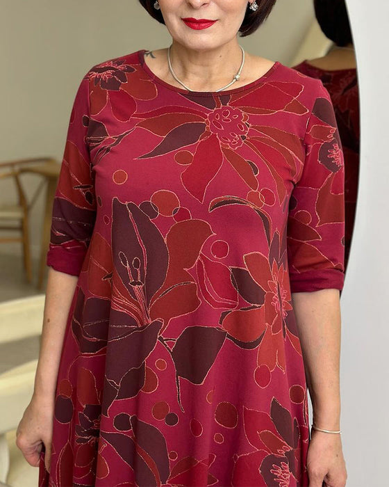 Round neck floral print casual dress