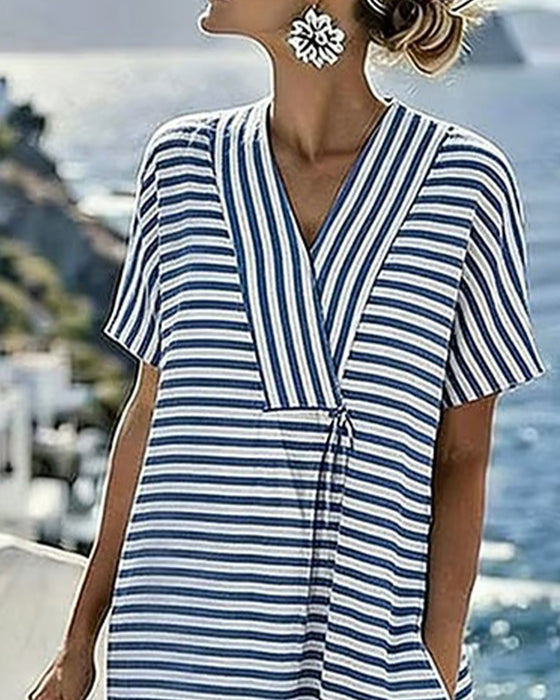 Casual V-Neck Striped Dress