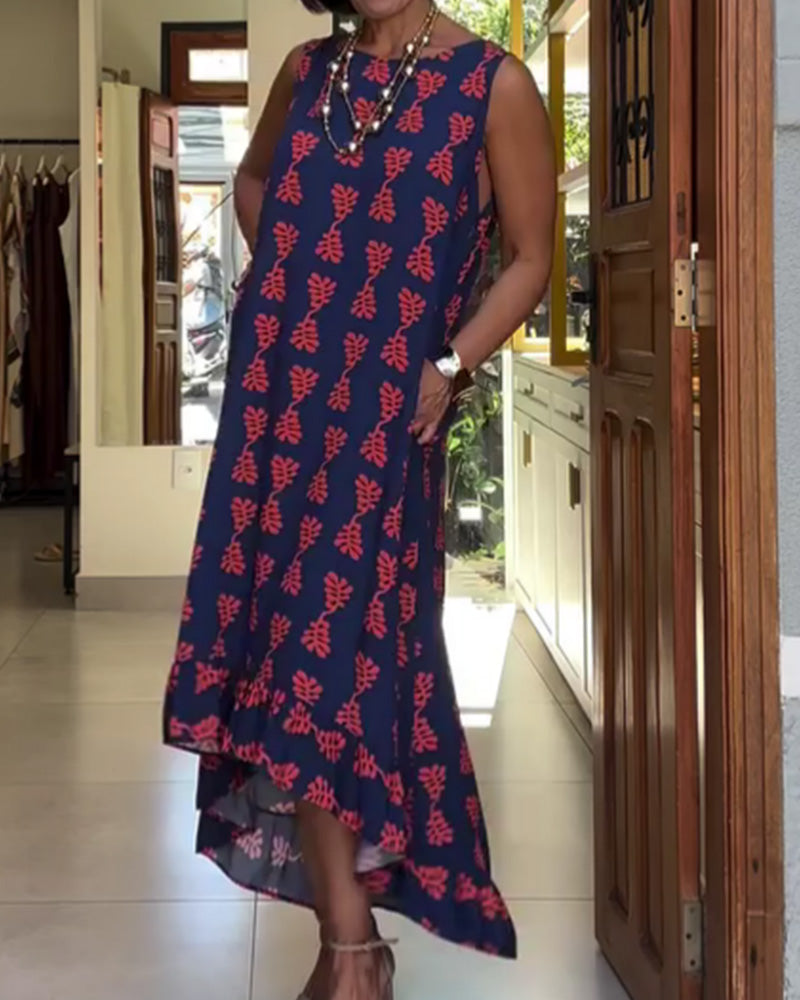 Printed Sleeveless Irregular Dress