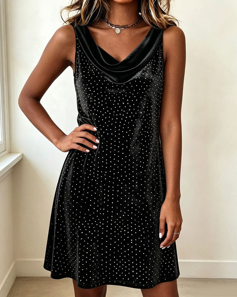 Sleeveless Cowl Neck Velvet Dress