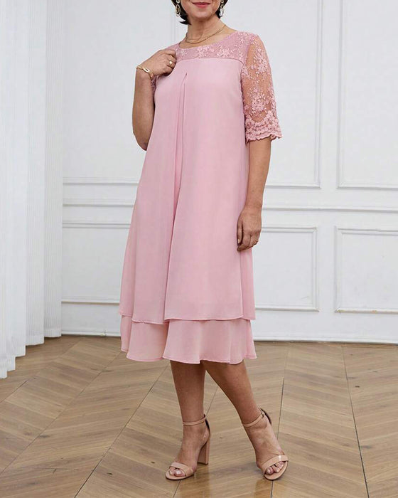 Fashionable And Elegant Lace Mid-Length Sleeve Dress