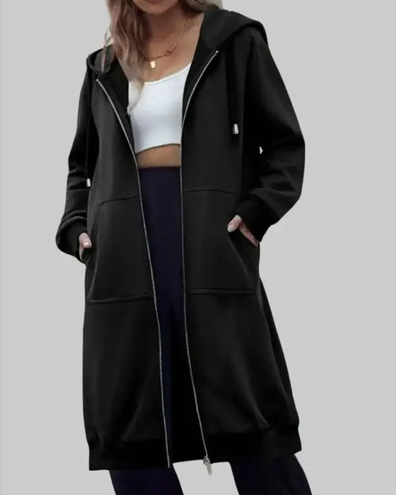 Long Hooded Zip Sweatshirt Coat