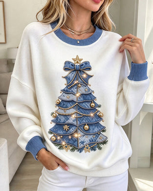 Round Neck Christmas Style Contrast Sweatshirt