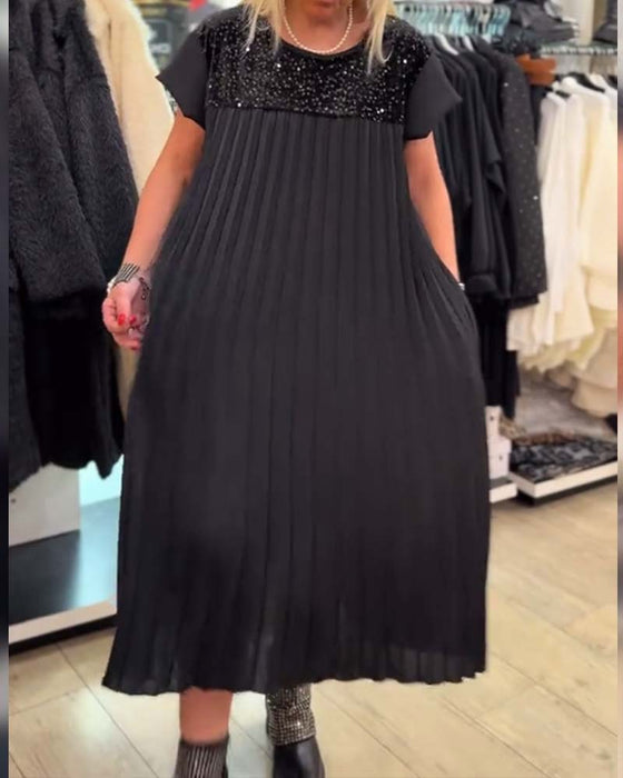 Fashionable Sequined Short-Sleeved Dress