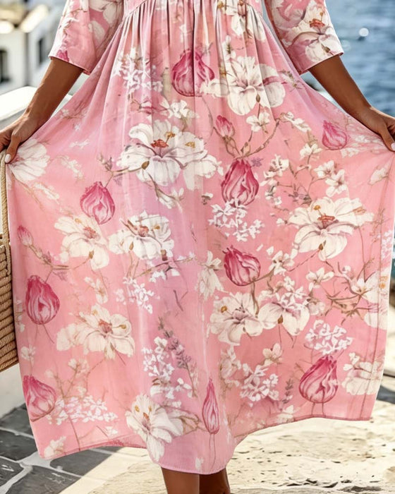 Large Flower Loose Vacation Maxi Dress