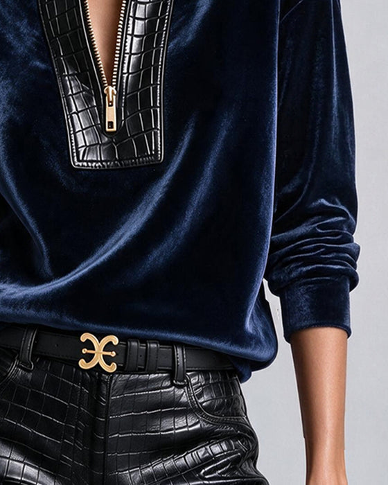 Velvet Spliced Half-Zip Top