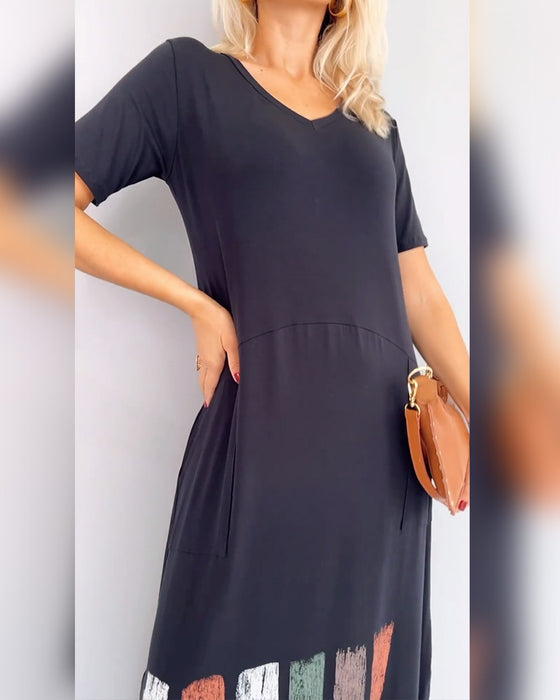 V-Neck Printed Slit Casual Short-Sleeved Dress