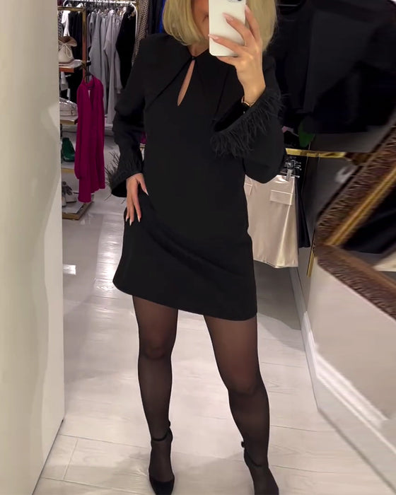 Solid Color Straight-Cut Long-Sleeved Dress