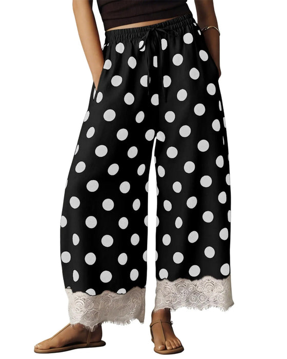 Large Polka Dot Lace Capri Pants