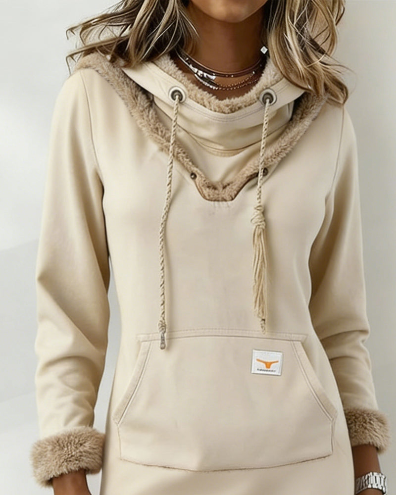 Long-Sleeved Plush Patchwork Dress