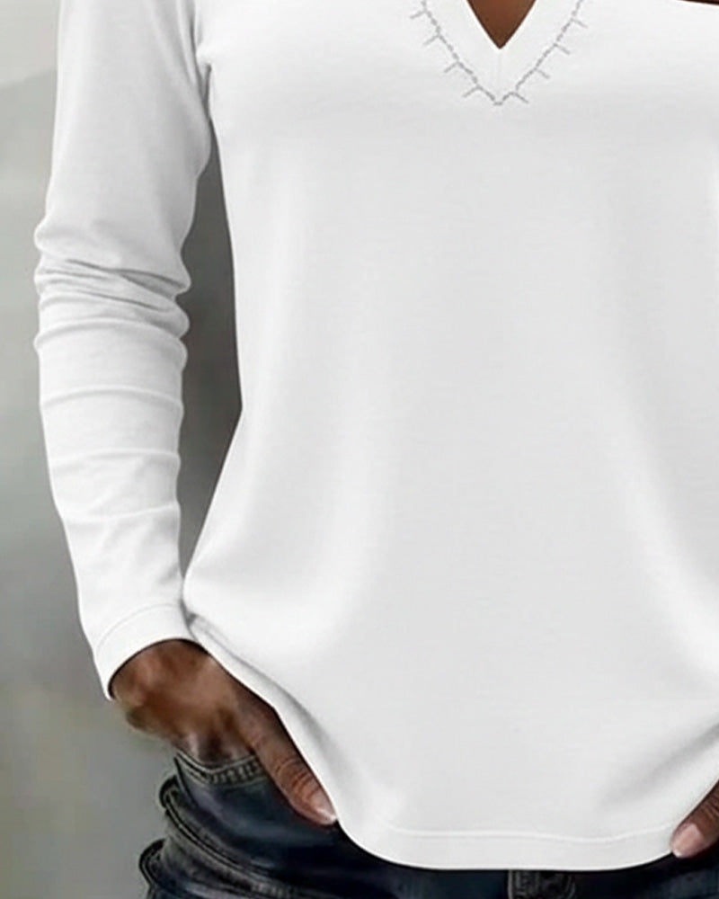 V-Neck Solid Color Stylish Casual Top