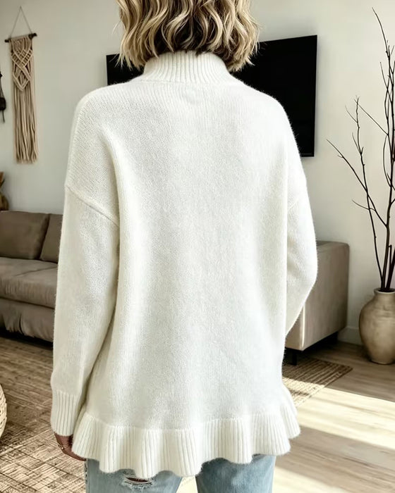 Mock Neck Ruffle Pullover