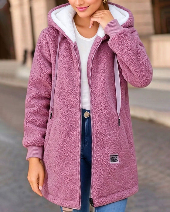 Fleece Thickened Zipper Pocket Hooded Coat