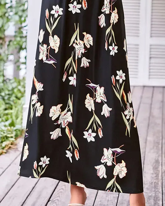 Floral Strapless Waist A-Line Dress