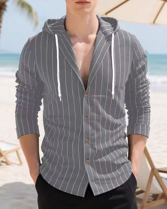 Men's Striped Hoodie Shirt