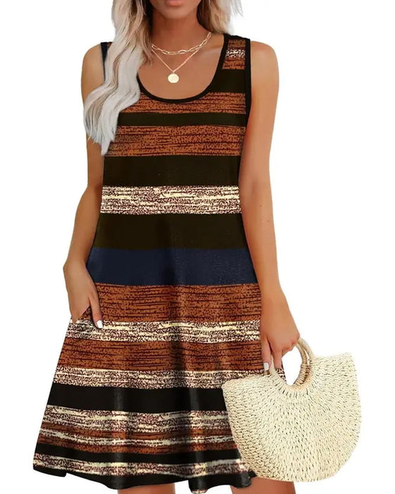 Elegant Leaf Print Sleeveless Dress