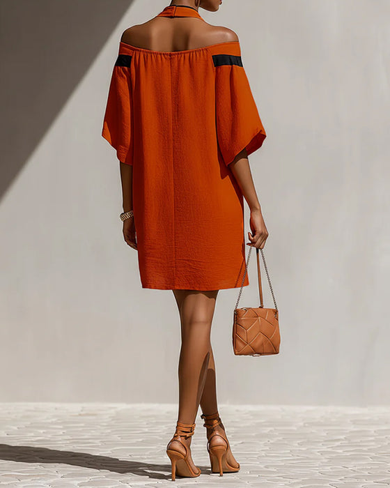 Off-Shoulder Half Sleeve Straight Dress