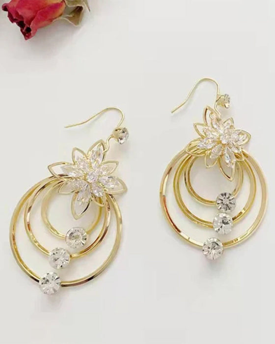 Crystal lotus three hoop earrings