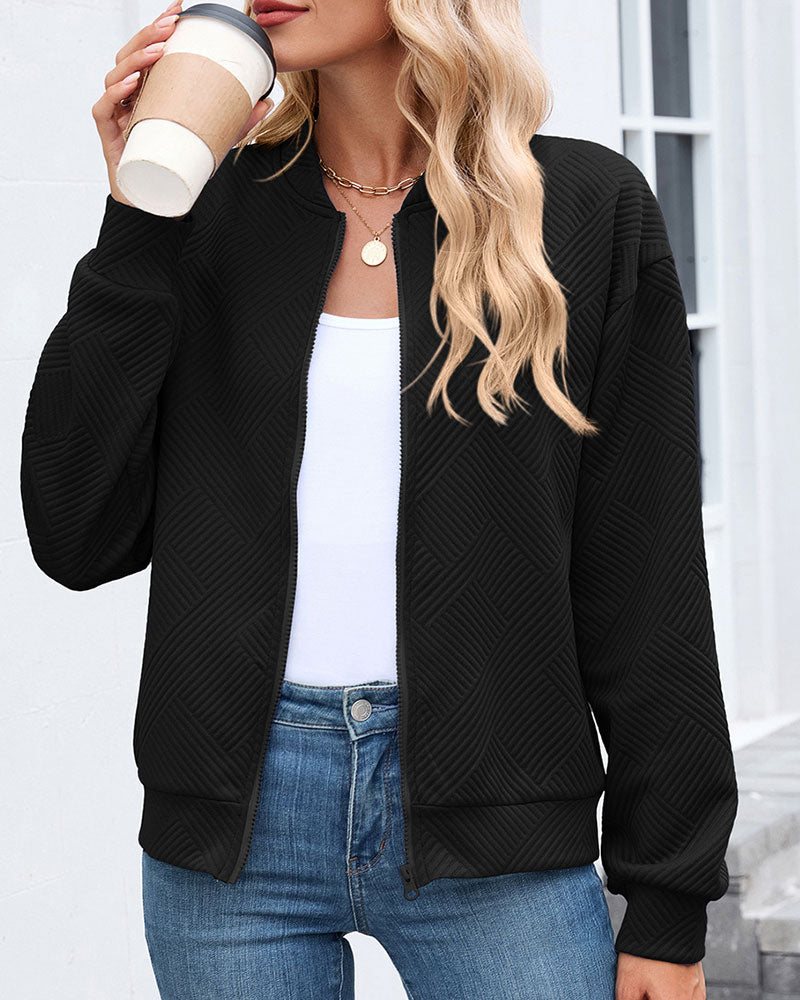 Solid Baseball Neck Long Sleeve Coat