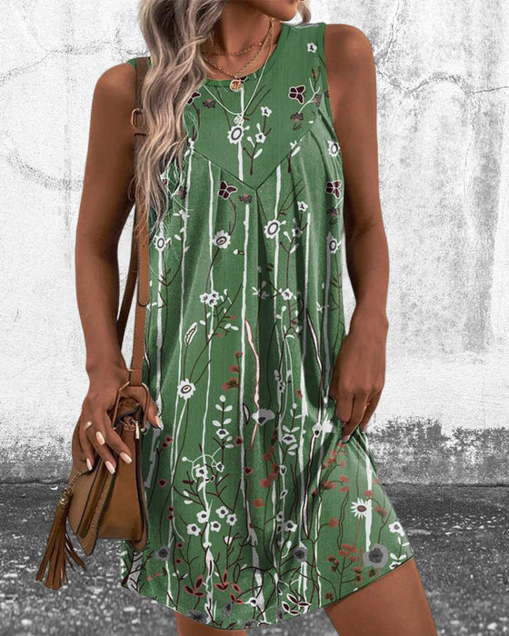 Round neck floral print tank dress
