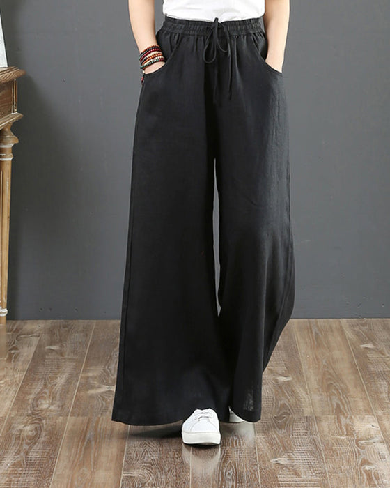 Solid color high waist wide leg pants