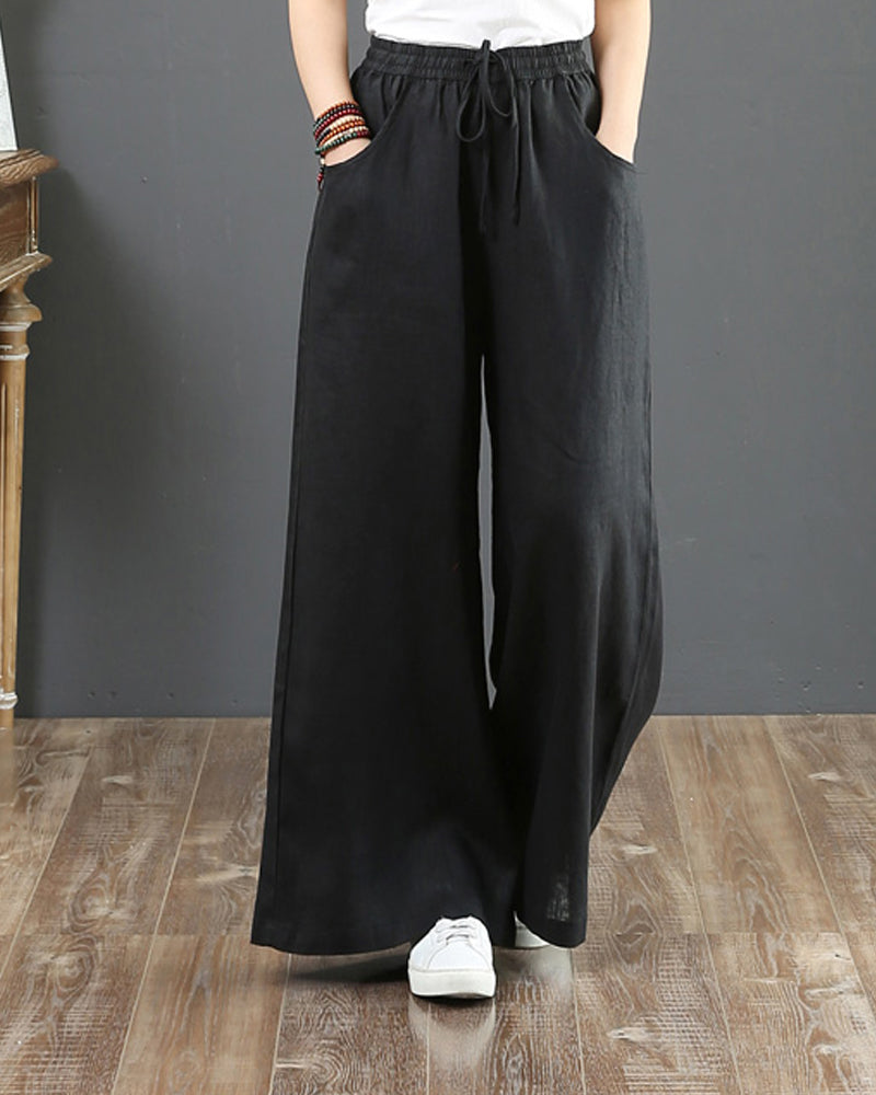 Solid color high waist wide leg pants