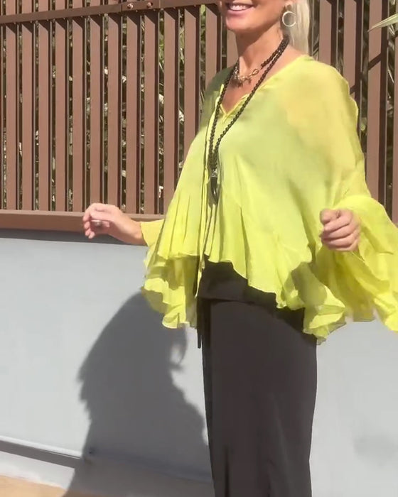 Ruffle Flutter Sleeve Batwing Sleeve Blouse