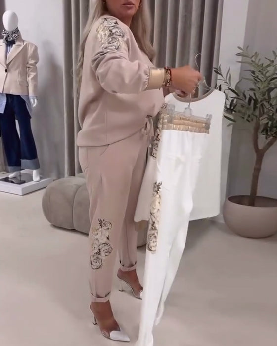 Long Sleeve V-Neck Casual Sweater Suit