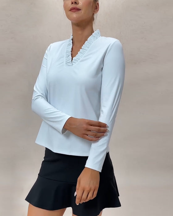 High Stretch Quick Dry Ruffled V-Neck Casual Top
