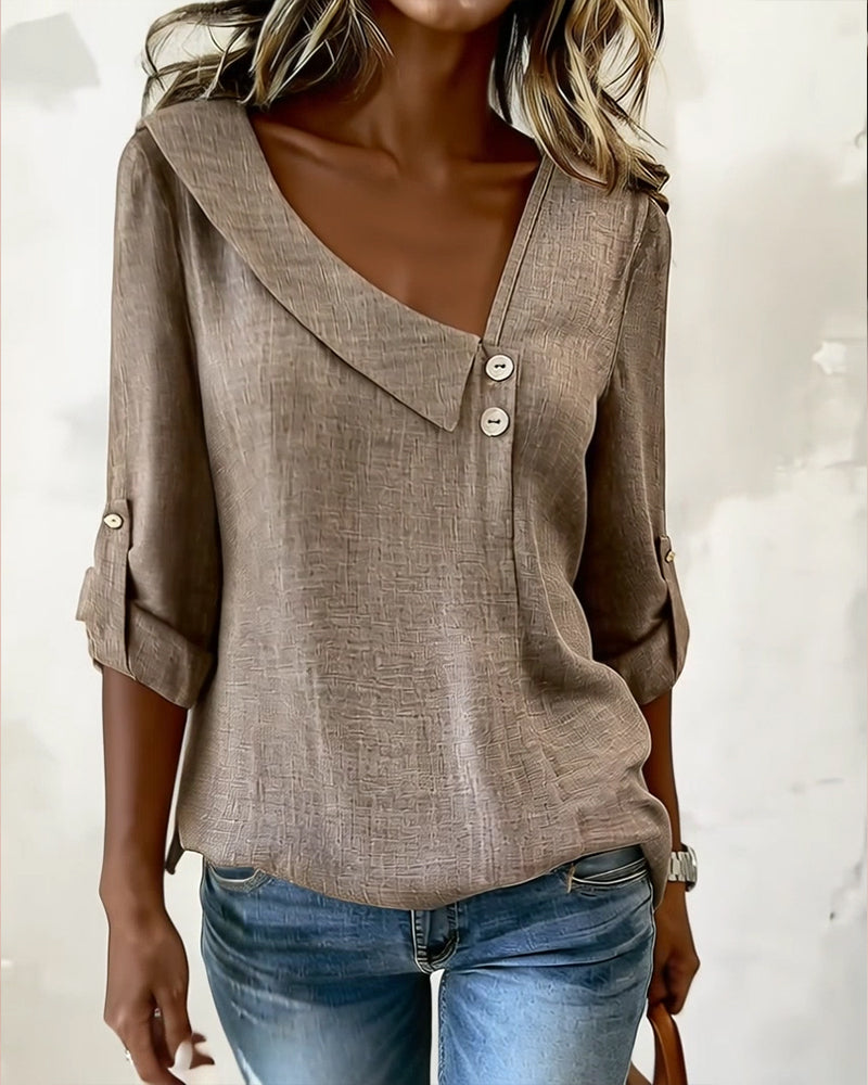 Solid Color Irregular Neckline Top