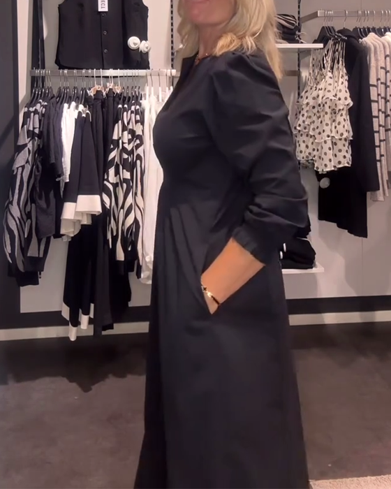 Puff Sleeve Waisted A-Line Dress