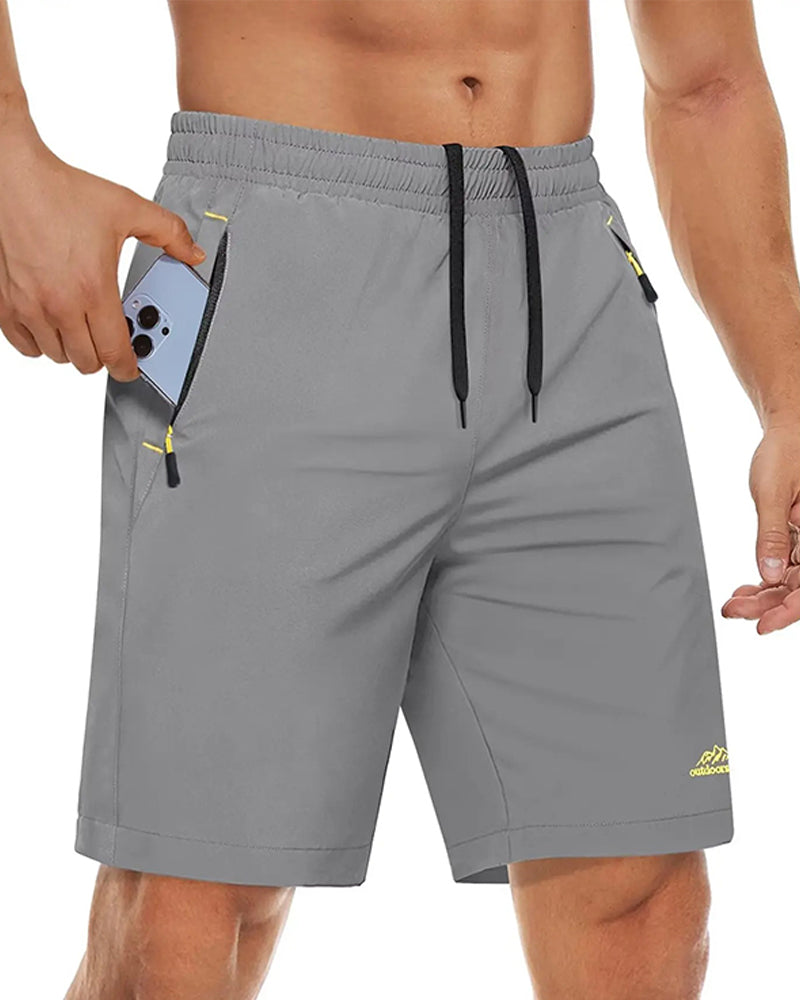 Elastic Waist Drawstring Zipper Sports Shorts