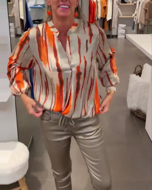 Long sleeve striped print blouse