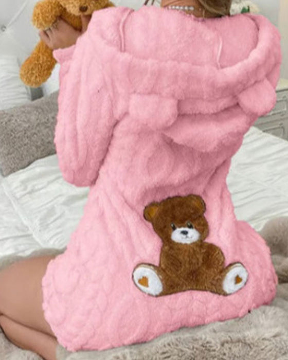 Solid Hooded Fleece Jumpsuit