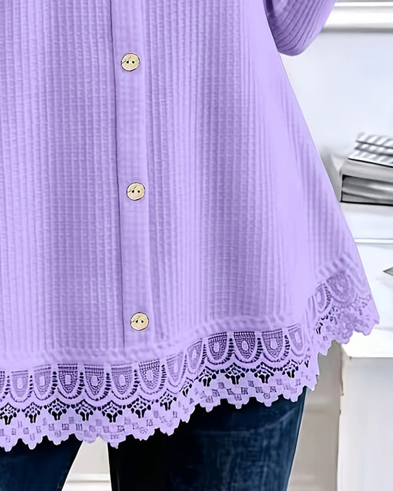 Long Sleeve Waffle Patchwork T-Shirt