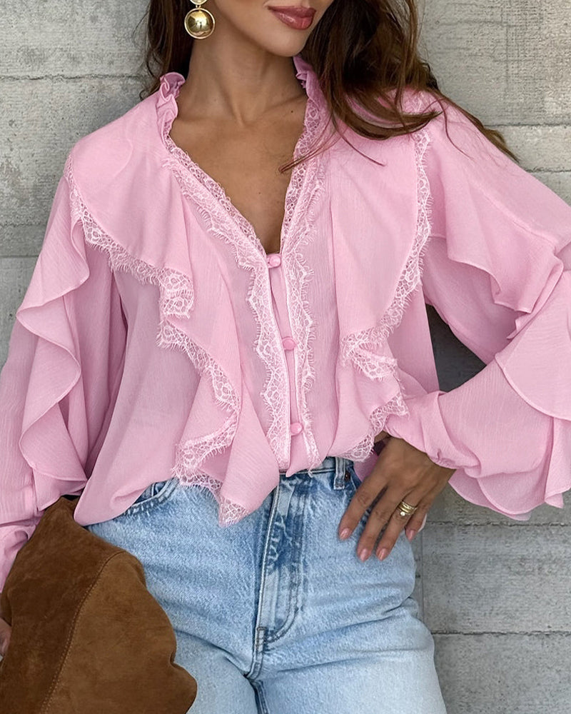 Elegant Ruffled Lace Blouse