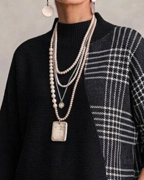 High Collar Irregular Line Loose Pullover