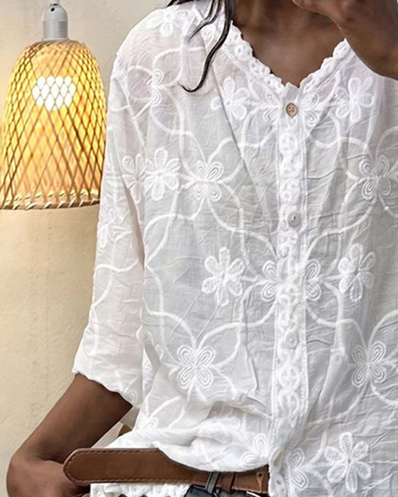 French Lace Three-Quarter Sleeve Blouse