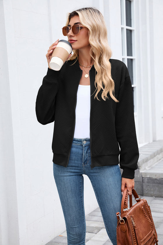 Solid Baseball Neck Long Sleeve Coat
