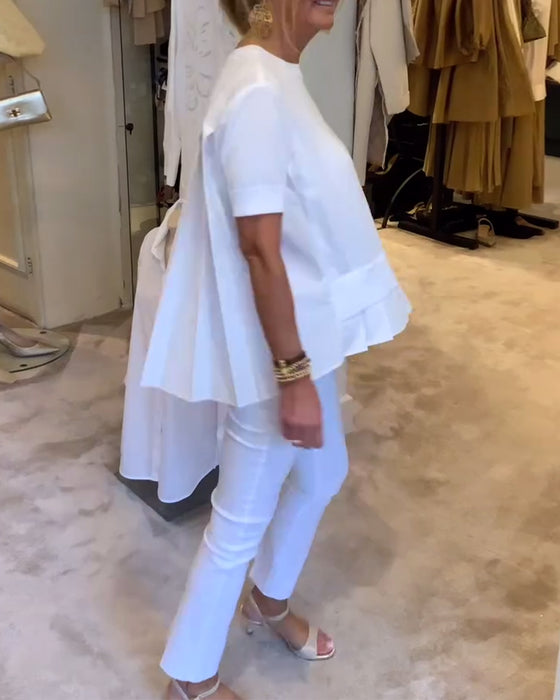 Pleated Solid Color Loose Shirt