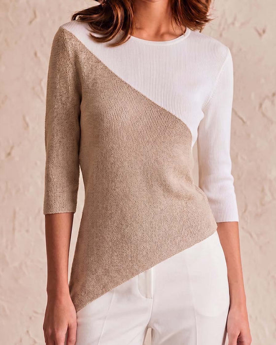 Round Neck Color Block Irregular Top