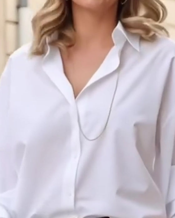 Lantern Sleeve Collared Fashion Shirt