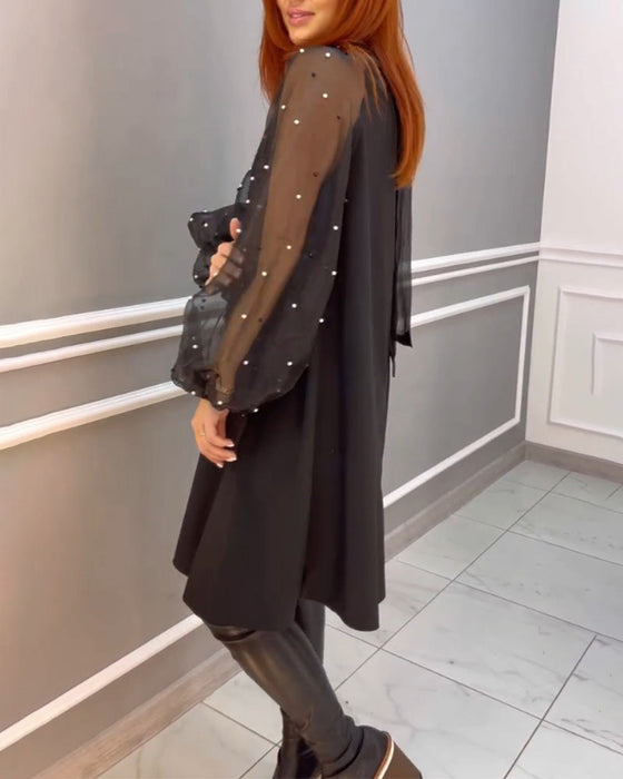 Mesh Loose Dress with High Neck