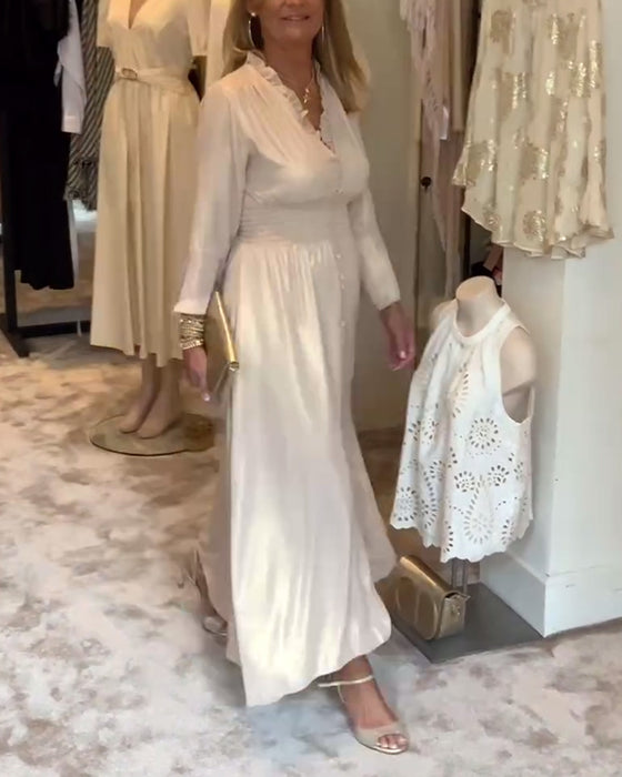 Lace collar buttoned waist long dress