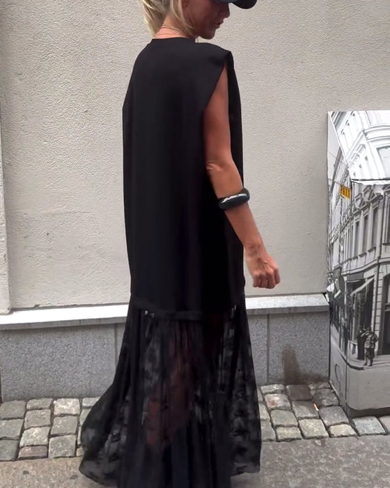 Sleeveless Mesh Patchwork Dress
