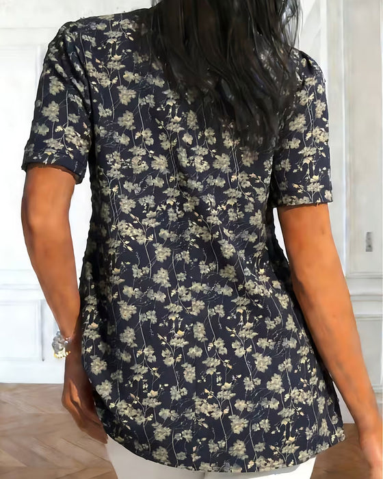 Vintage Shirred Floral Blouse